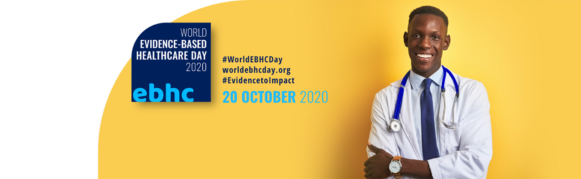 Doctor standing with the World EBHC Day logo