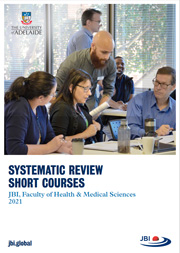 Systematic Review short courses flyer showing people in training