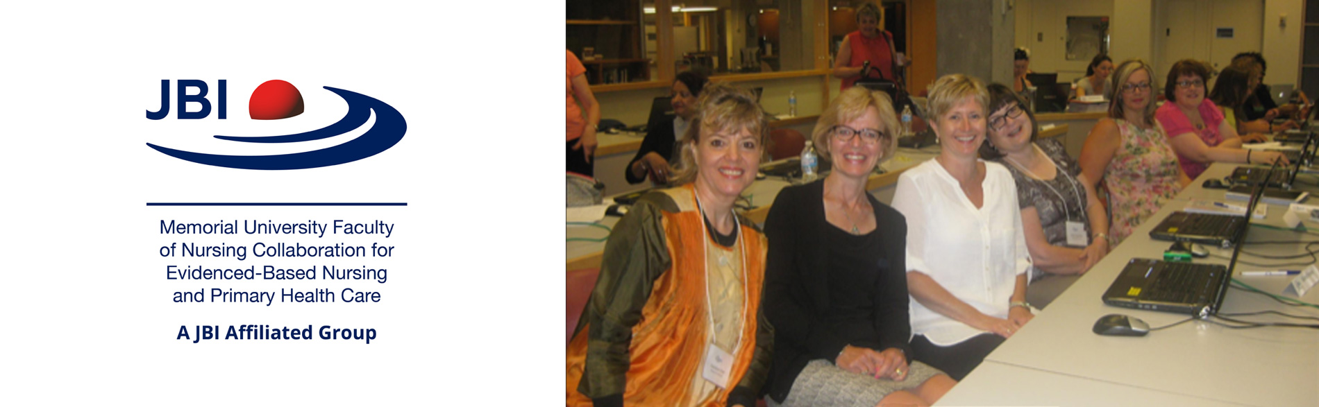 Memorial University Faculty of NUrsing Collaboration for Evidence-Based Nursing and Primary Health Care logo and staff during training
