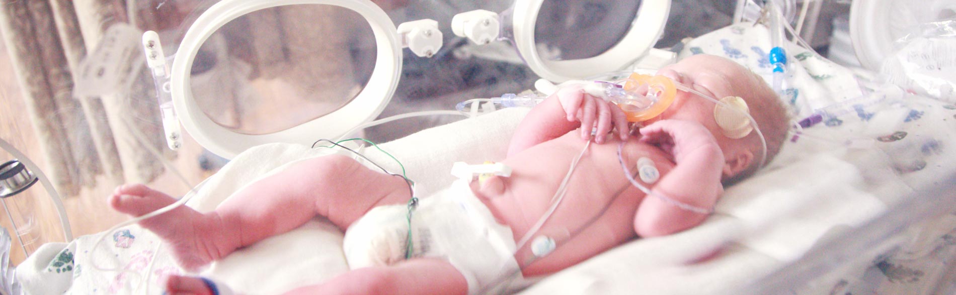 Newborn baby sleeping in incubator at hospital
