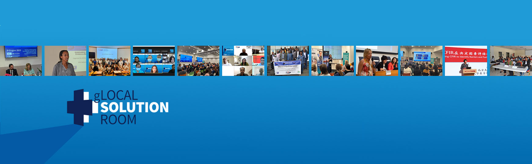 gLocal logo on a blue background with several pictures of glocal session.