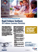 Front cover of the Rapid Evidence Synthesis: JBI Evidence Summary Workshop flyer