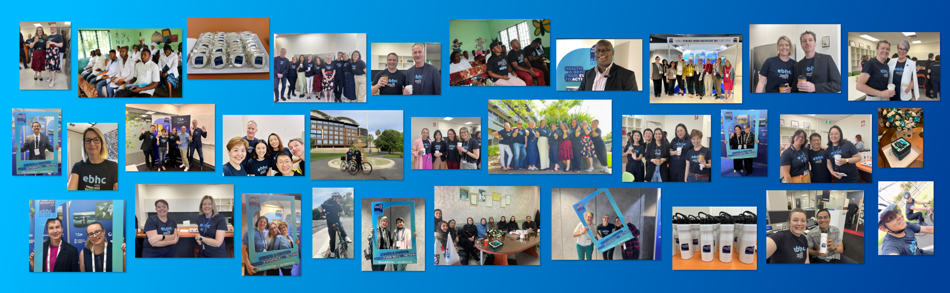 Collage of photos featuring JBI staff and members of the JBI Collaboration celebrating World EBHC Day