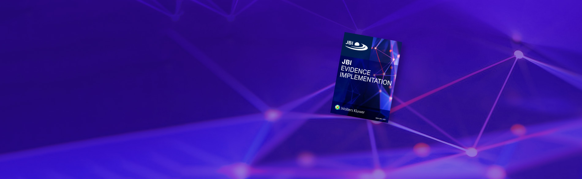A copy of JBI Evidence Implementation floating on a purple background with connected pink dots