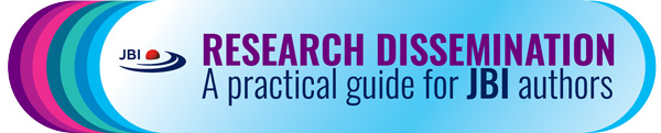 Masthead: Research Dissemination - A practical guide for JBI authors, with the JBI logo.