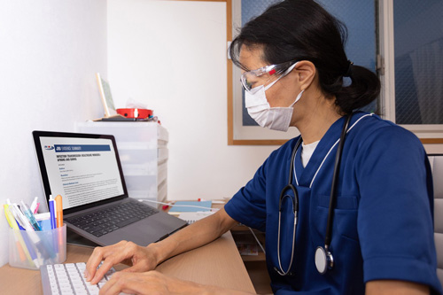 Nurse consulting a computer