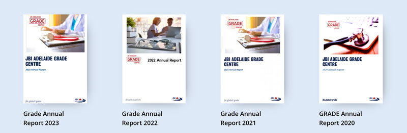 Covers of the JBI Adelaide Grade Centre from 2020 to 2023