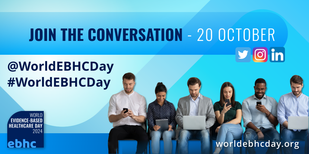 Graphic: Join the conversation - 20 October @WorldEBHCDay #WorldEBHCDay with social media icons, an image of people on phones and laptops, and the url: worldebhcday.org