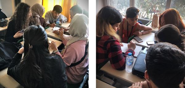 Nursing students participating in an classroom activity