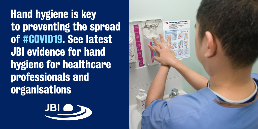 Clinician washes hands following JBI poster instructions