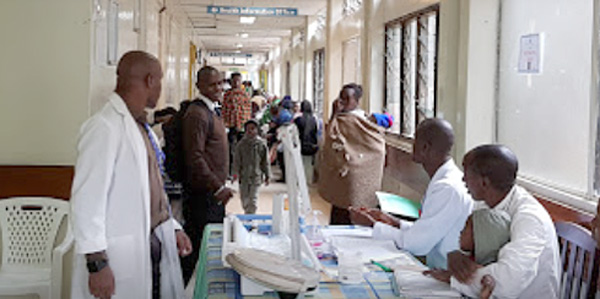 A busy hospital corridor