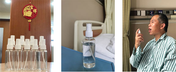 Patient using a spray bottle.
