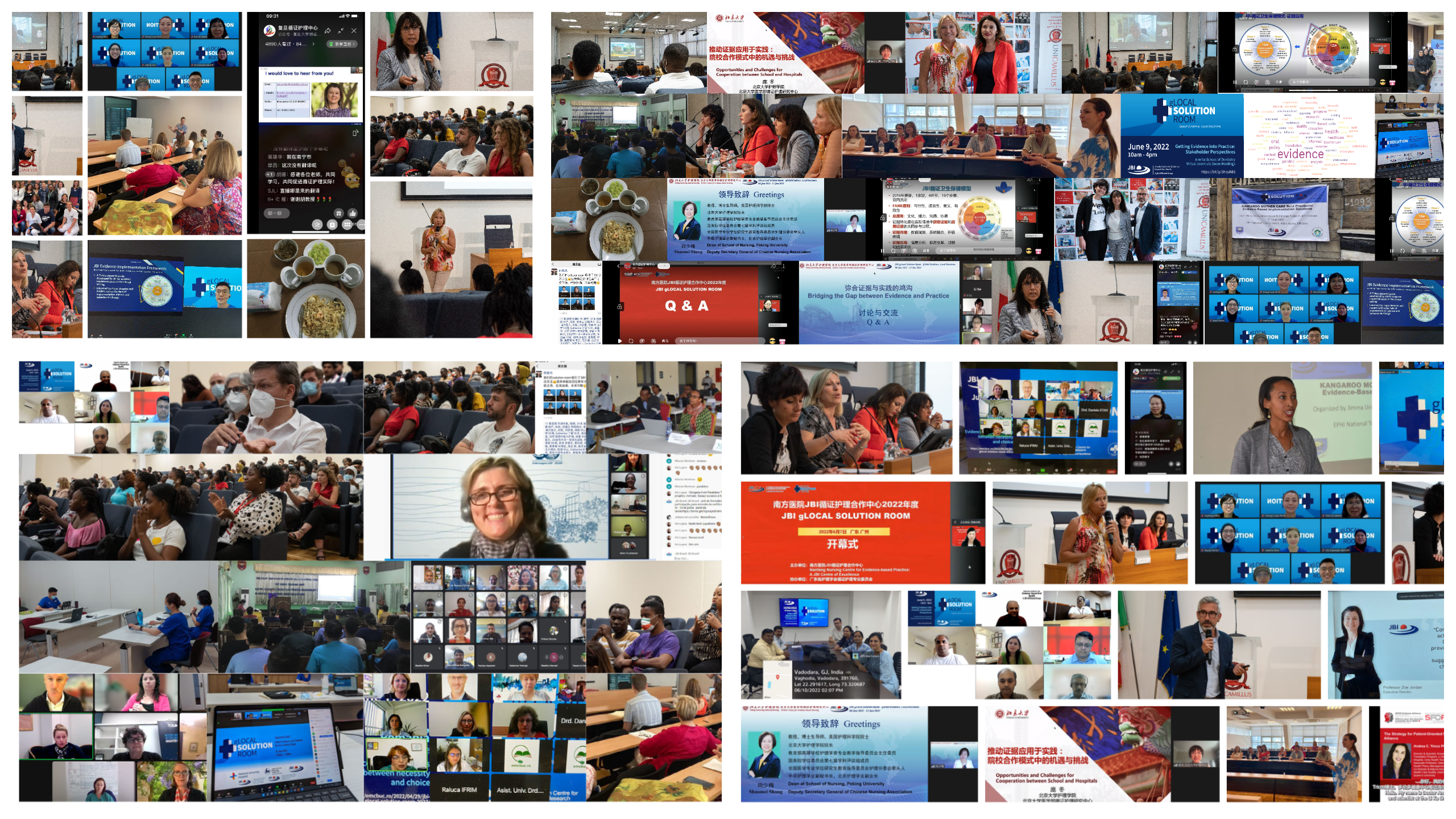 Collage of photos from JBI gLocal Solution Room 2022 held in various countries across the world