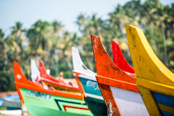 Colourful fishing boats in India