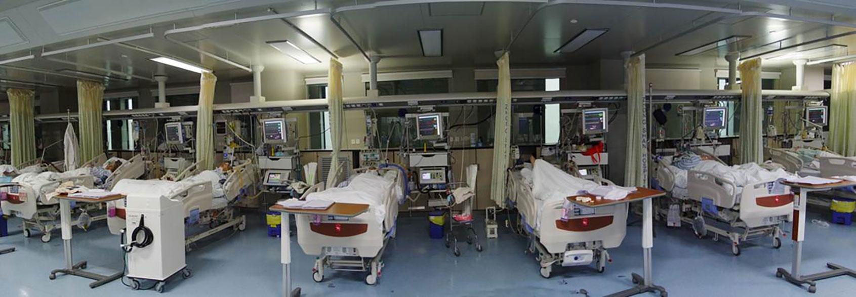 Several beds in the Intensive Care Unit