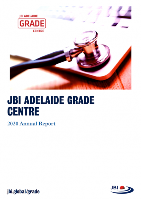 Front cover of JBI Adelaide GRADE Centre Annual Report 2020 showing stethoscope 